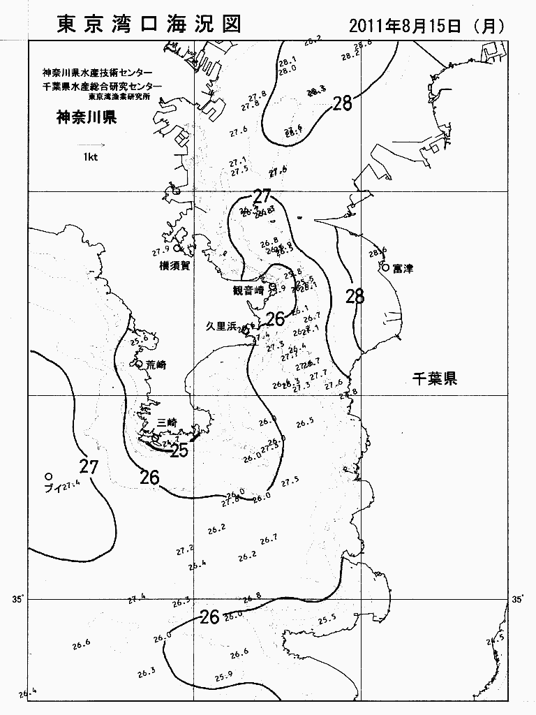 海況図, 東京湾口海況図 検索結果, (水温分布 等を図示)