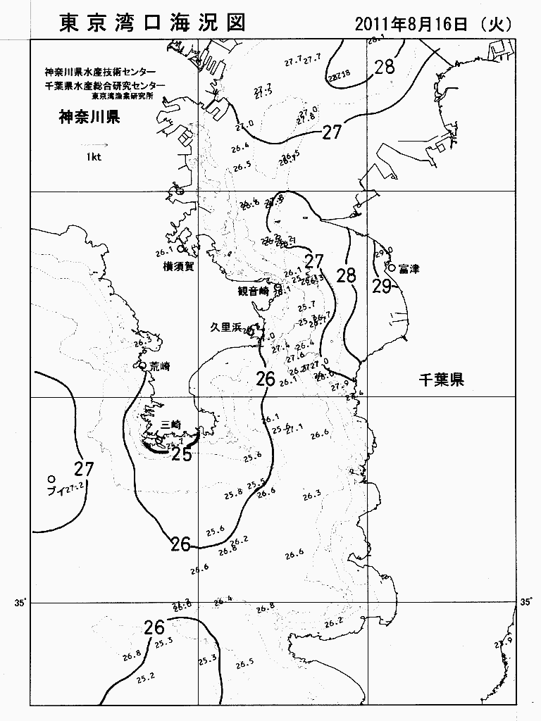 海況図, 東京湾口海況図 検索結果, (水温分布 等を図示)