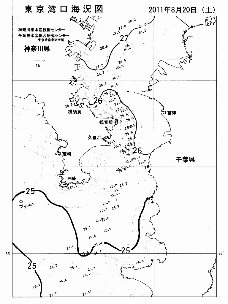 海況図, 東京湾口海況図 検索結果, (水温分布 等を図示)