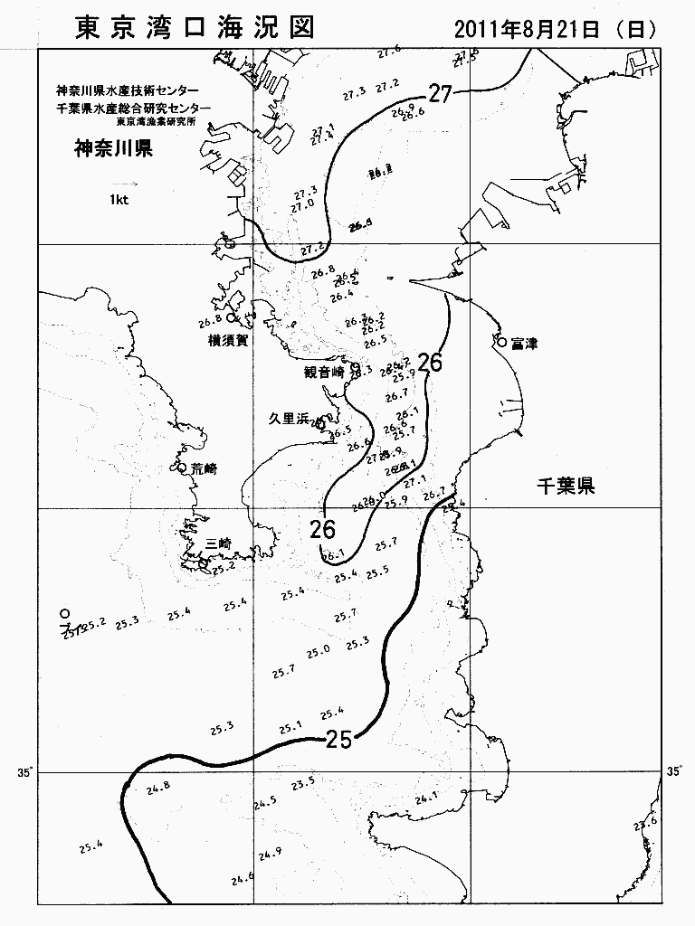 海況図, 東京湾口海況図 検索結果, (水温分布 等を図示)