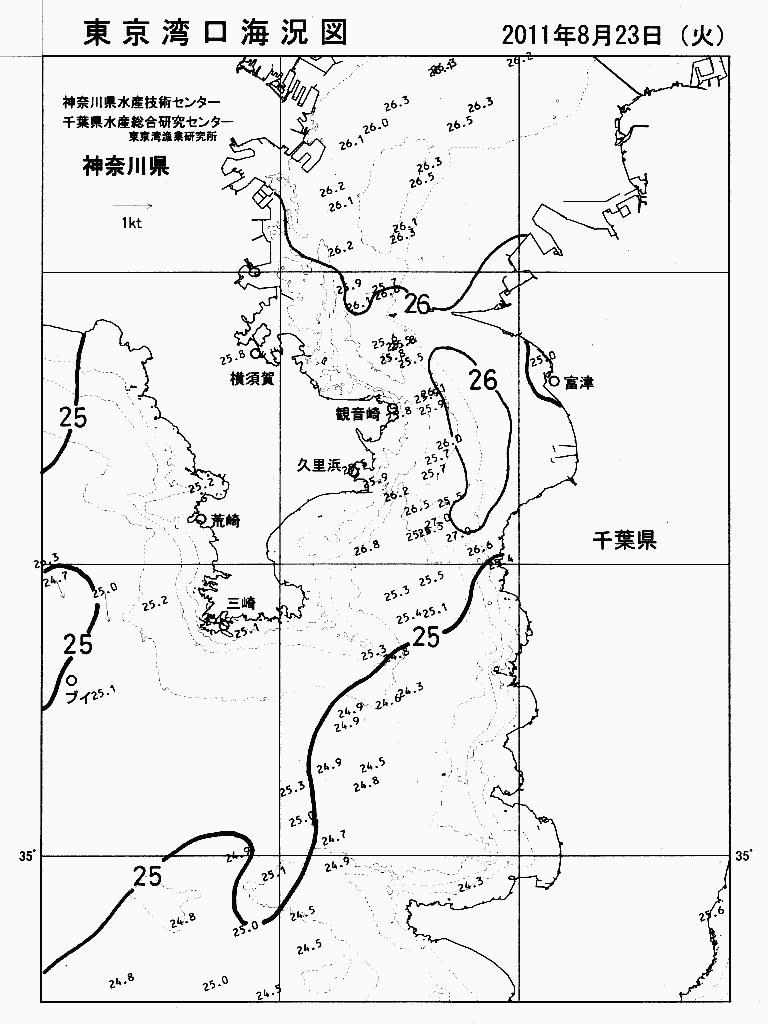 海況図, 東京湾口海況図 検索結果, (水温分布 等を図示)