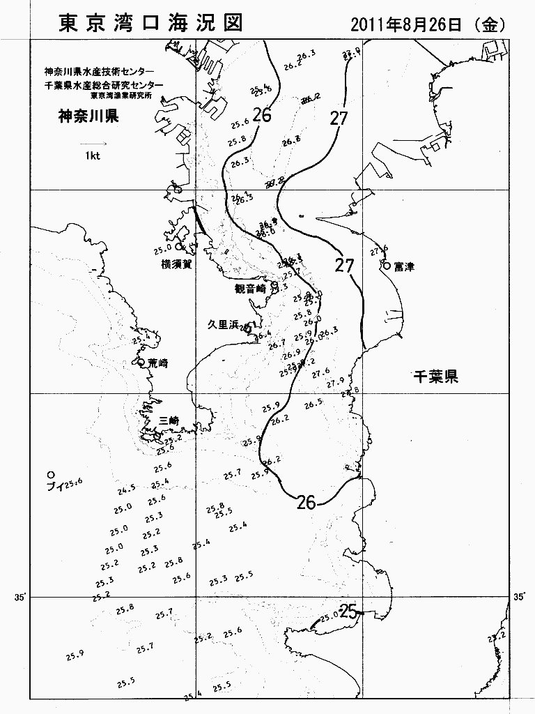 海況図, 東京湾口海況図 検索結果, (水温分布 等を図示)