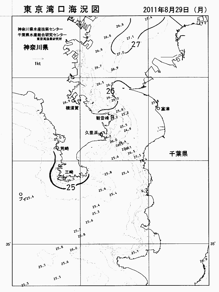 海況図, 東京湾口海況図 検索結果, (水温分布 等を図示)