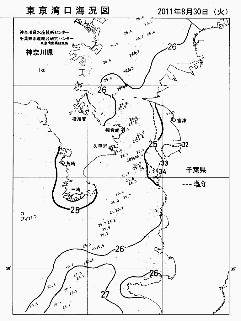 海況図, 東京湾口海況図 検索結果, (水温分布 等を図示)