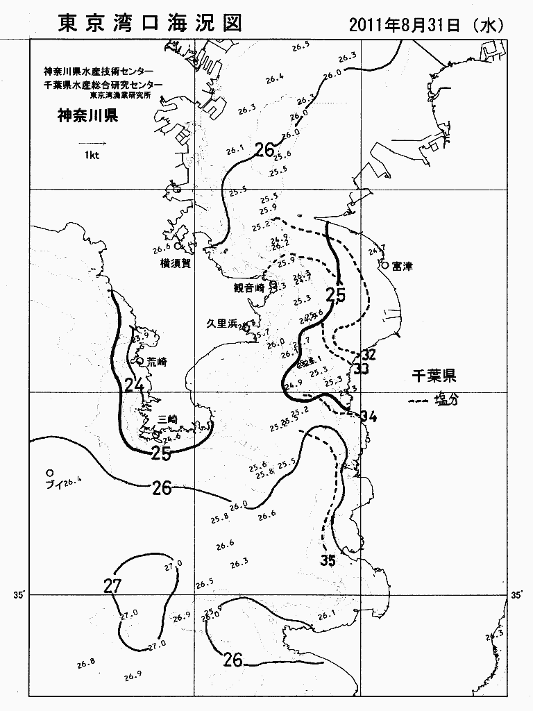 海況図, 東京湾口海況図 検索結果, (水温分布 等を図示)
