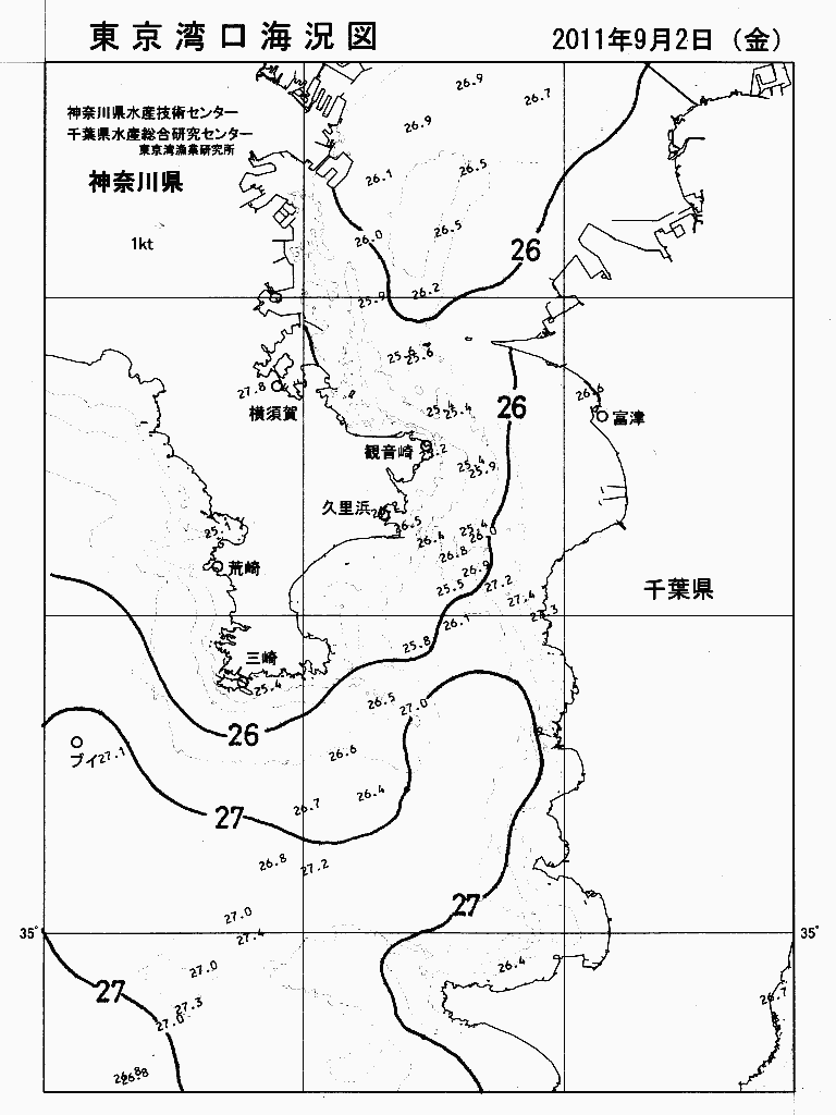 海況図, 東京湾口海況図 検索結果, (水温分布 等を図示)