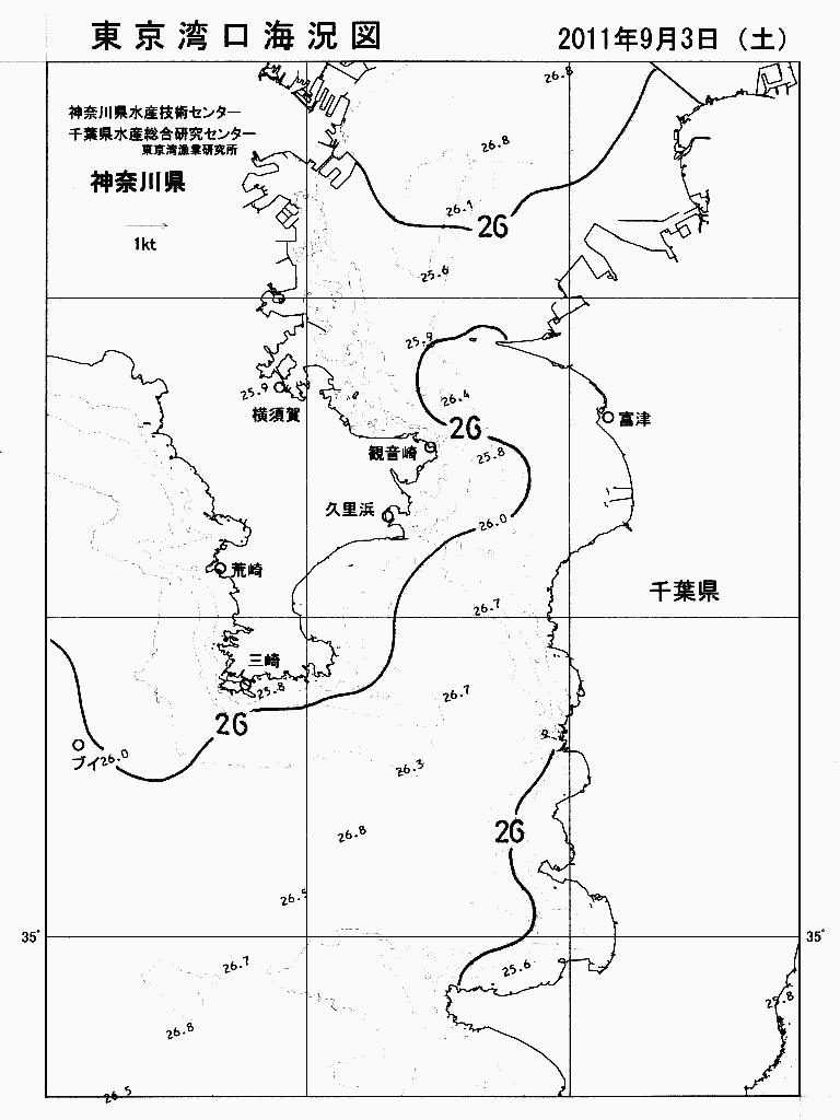 海況図, 東京湾口海況図 検索結果, (水温分布 等を図示)