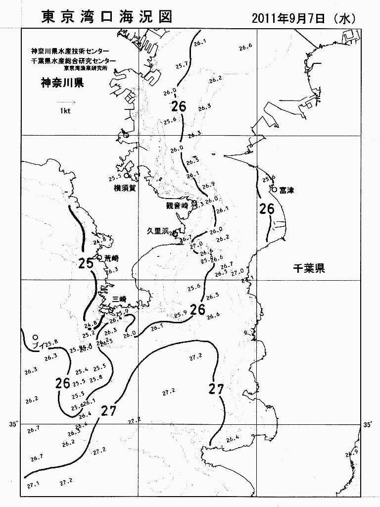 海況図, 東京湾口海況図 検索結果, (水温分布 等を図示)