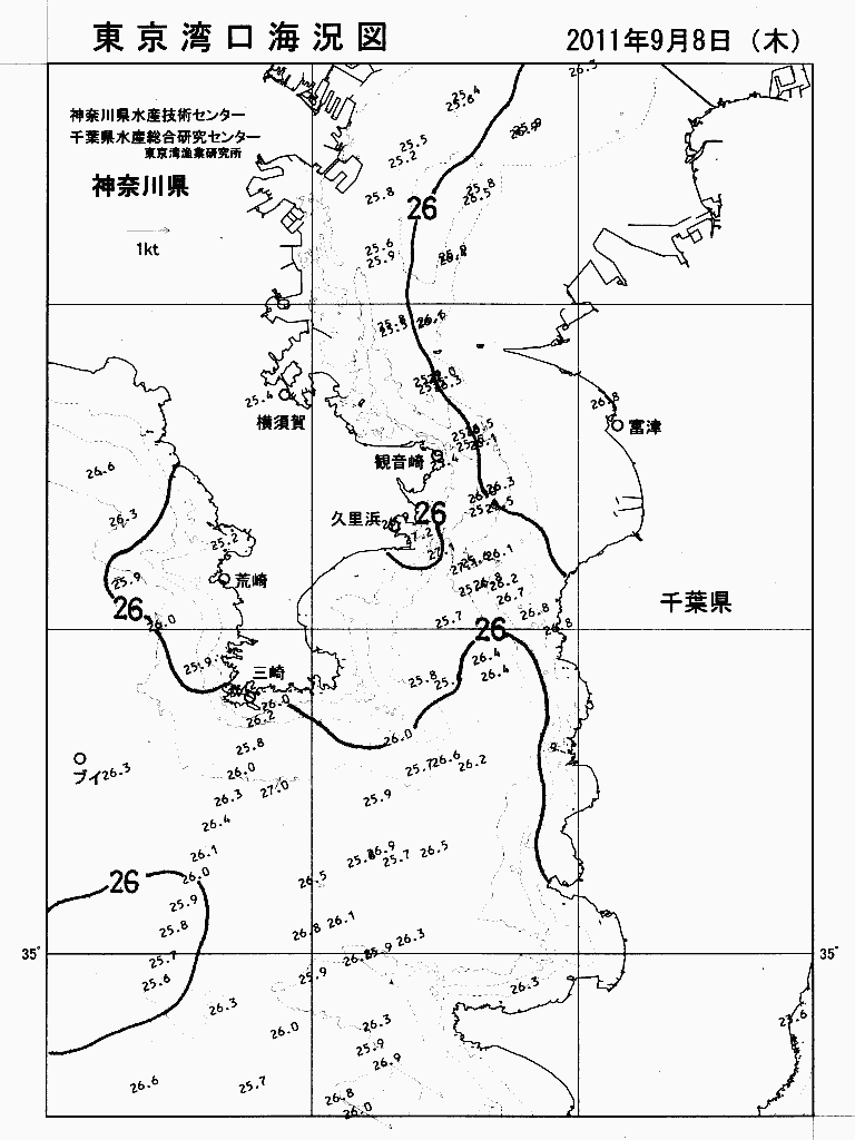 海況図, 東京湾口海況図 検索結果, (水温分布 等を図示)