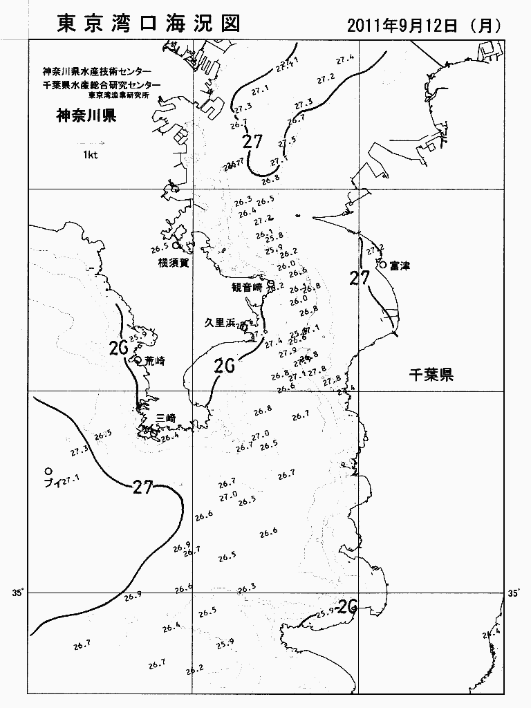 海況図, 東京湾口海況図 検索結果, (水温分布 等を図示)