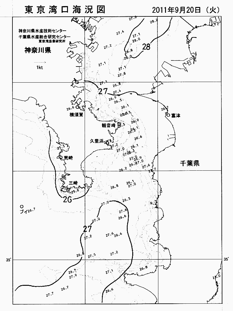 海況図, 東京湾口海況図 検索結果, (水温分布 等を図示)