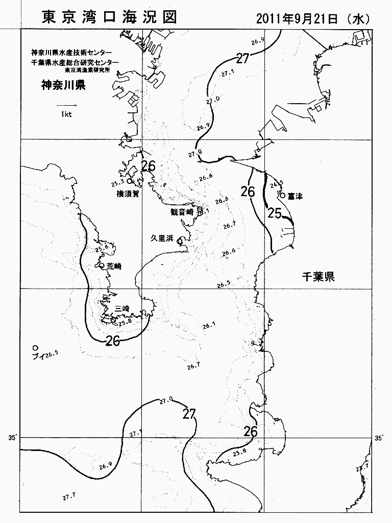 海況図, 東京湾口海況図 検索結果, (水温分布 等を図示)