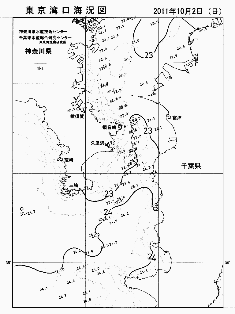 海況図, 東京湾口海況図 検索結果, (水温分布 等を図示)