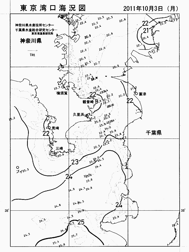 海況図, 東京湾口海況図 検索結果, (水温分布 等を図示)