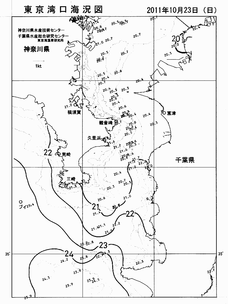 海況図, 東京湾口海況図 検索結果, (水温分布 等を図示)