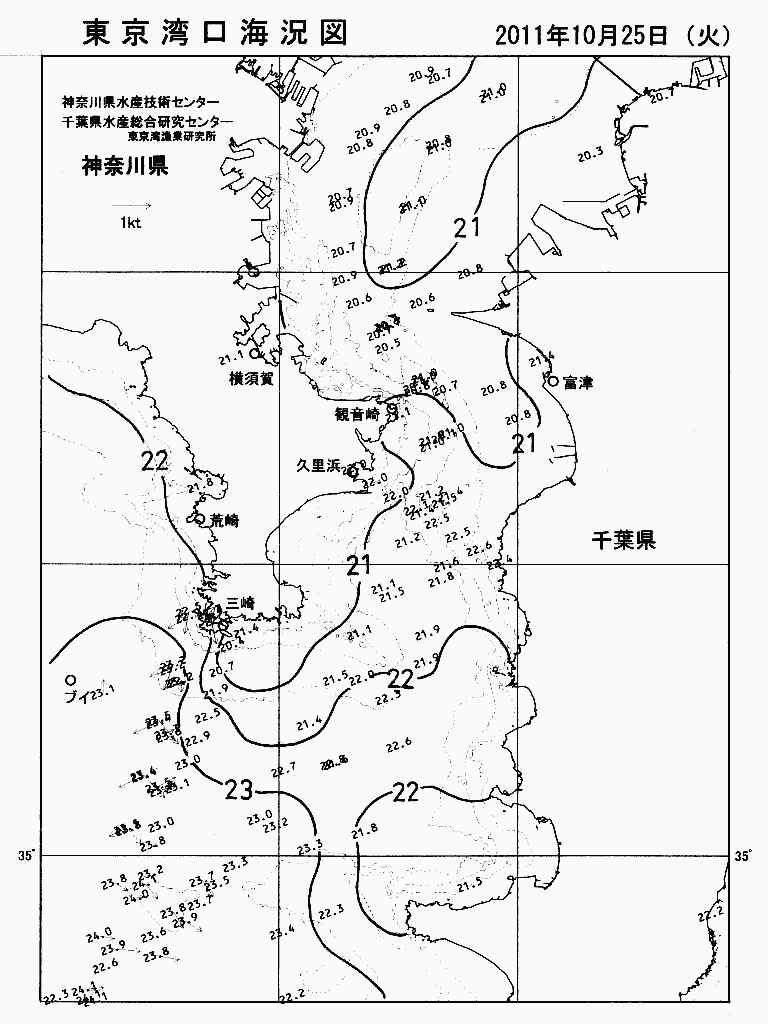 海況図, 東京湾口海況図 検索結果, (水温分布 等を図示)