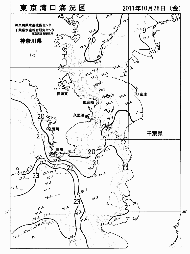 海況図, 東京湾口海況図 検索結果, (水温分布 等を図示)