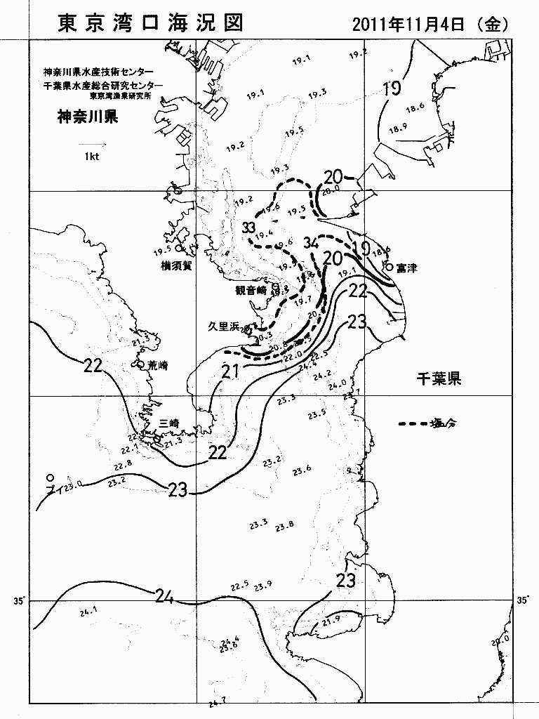海況図, 東京湾口海況図 検索結果, (水温分布 等を図示)