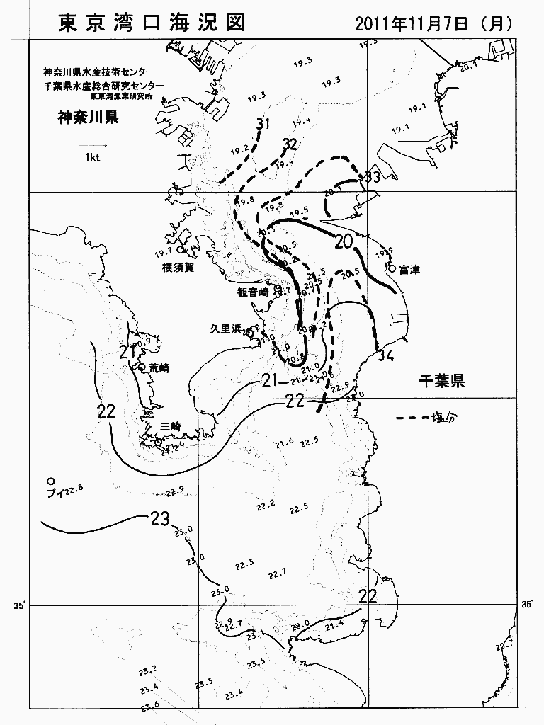 海況図, 東京湾口海況図 検索結果, (水温分布 等を図示)