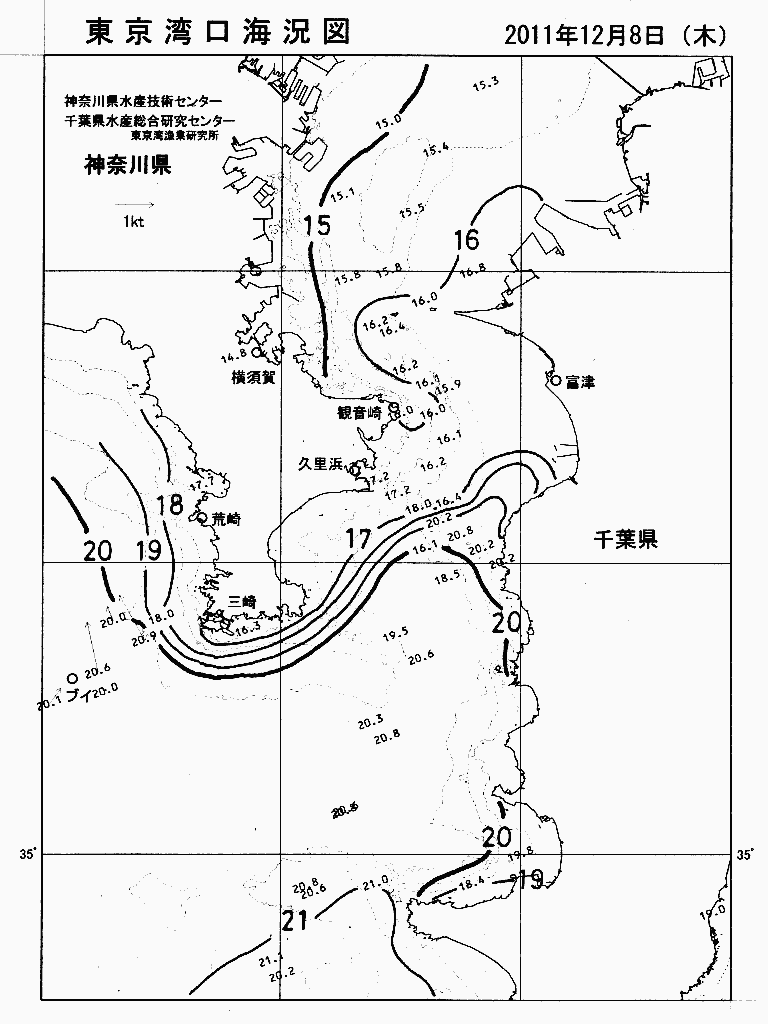 海況図, 東京湾口海況図 検索結果, (水温分布 等を図示)