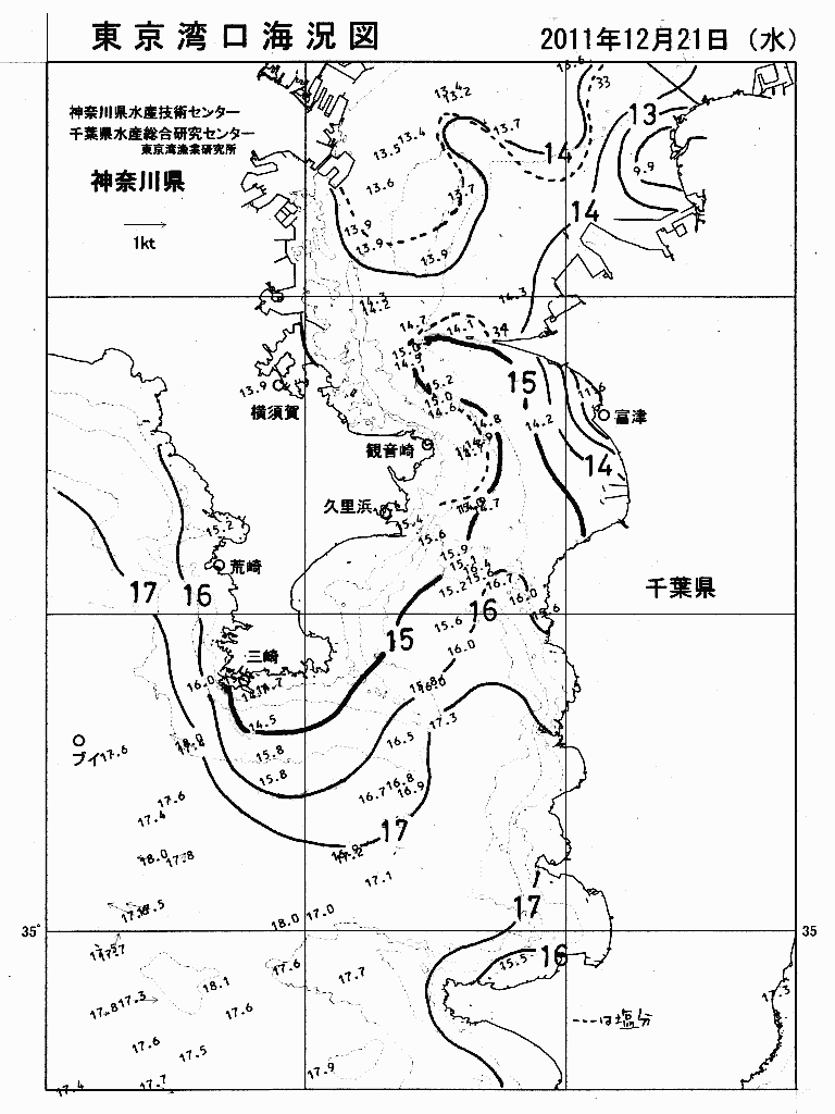 海況図, 東京湾口海況図 検索結果, (水温分布 等を図示)