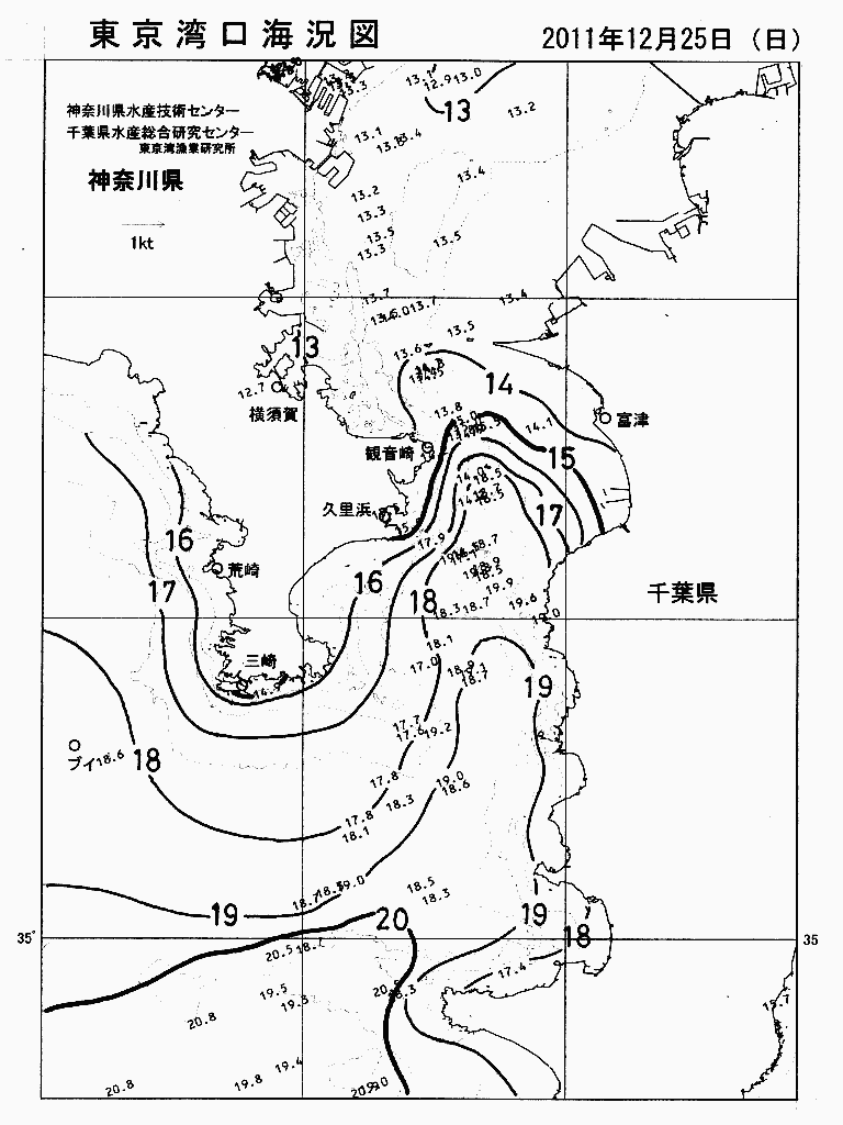 海況図, 東京湾口海況図 検索結果, (水温分布 等を図示)