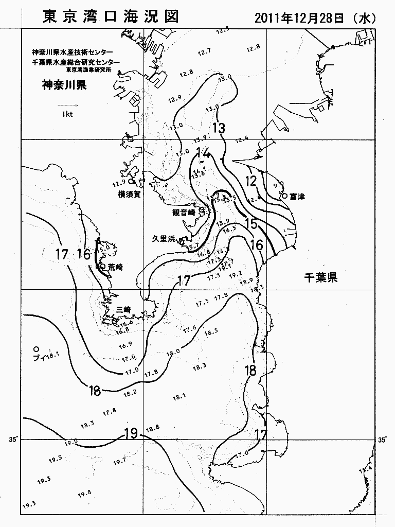 海況図, 東京湾口海況図 検索結果, (水温分布 等を図示)