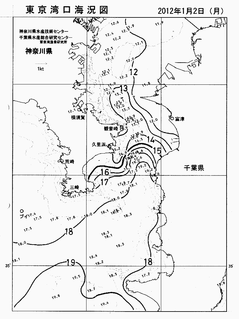 海況図, 東京湾口海況図 検索結果, (水温分布 等を図示)