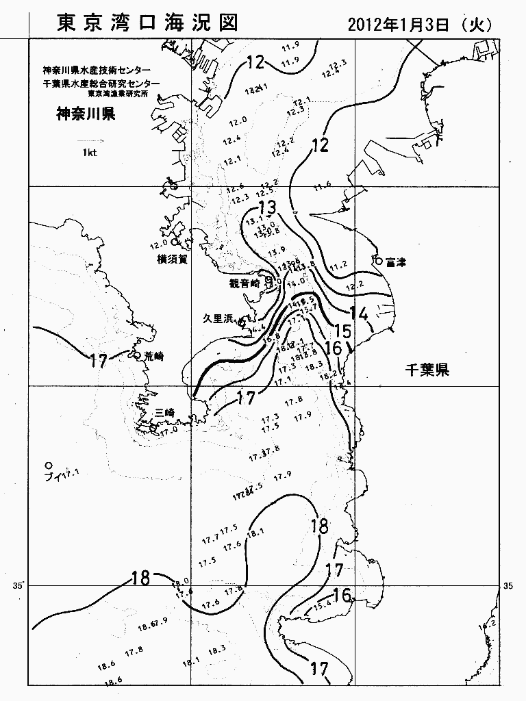 海況図, 東京湾口海況図 検索結果, (水温分布 等を図示)