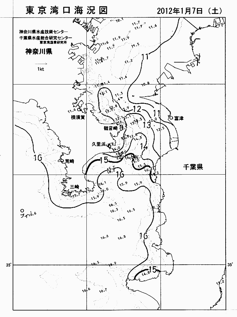 海況図, 東京湾口海況図 検索結果, (水温分布 等を図示)