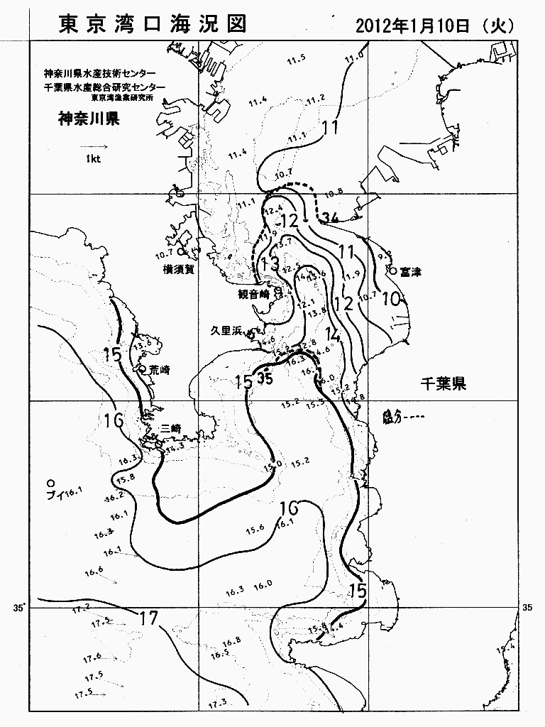 海況図, 東京湾口海況図 検索結果, (水温分布 等を図示)