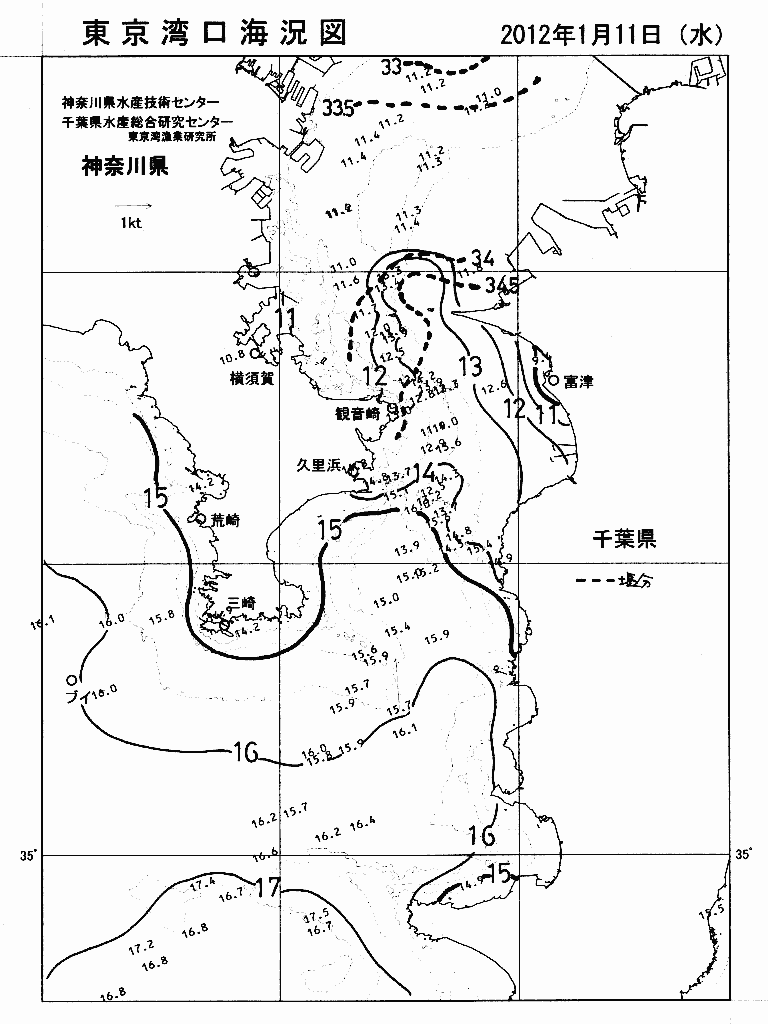 海況図, 東京湾口海況図 検索結果, (水温分布 等を図示)
