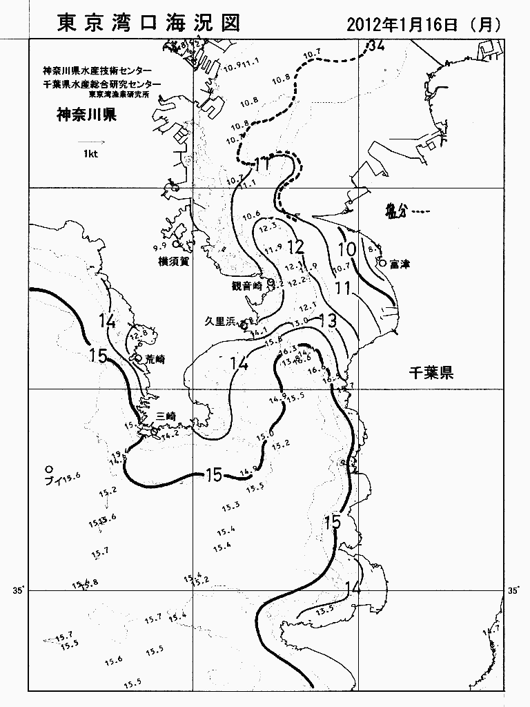 海況図, 東京湾口海況図 検索結果, (水温分布 等を図示)