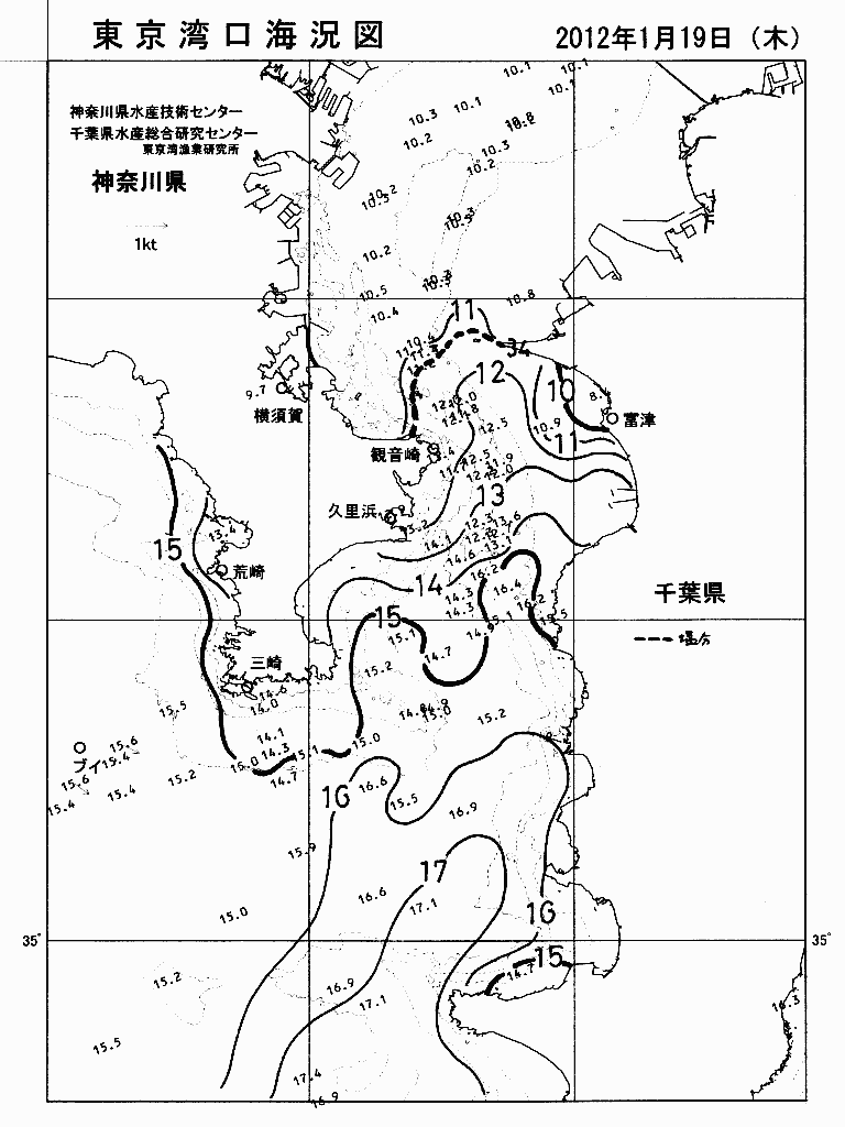 海況図, 東京湾口海況図 検索結果, (水温分布 等を図示)