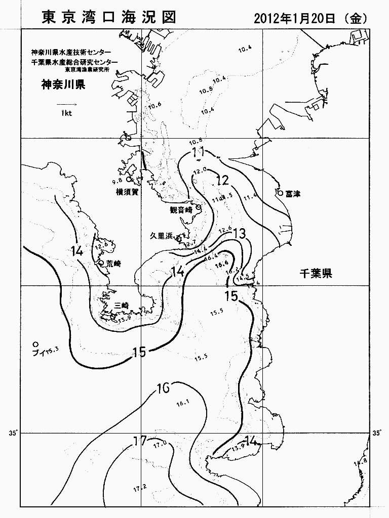 海況図, 東京湾口海況図 検索結果, (水温分布 等を図示)
