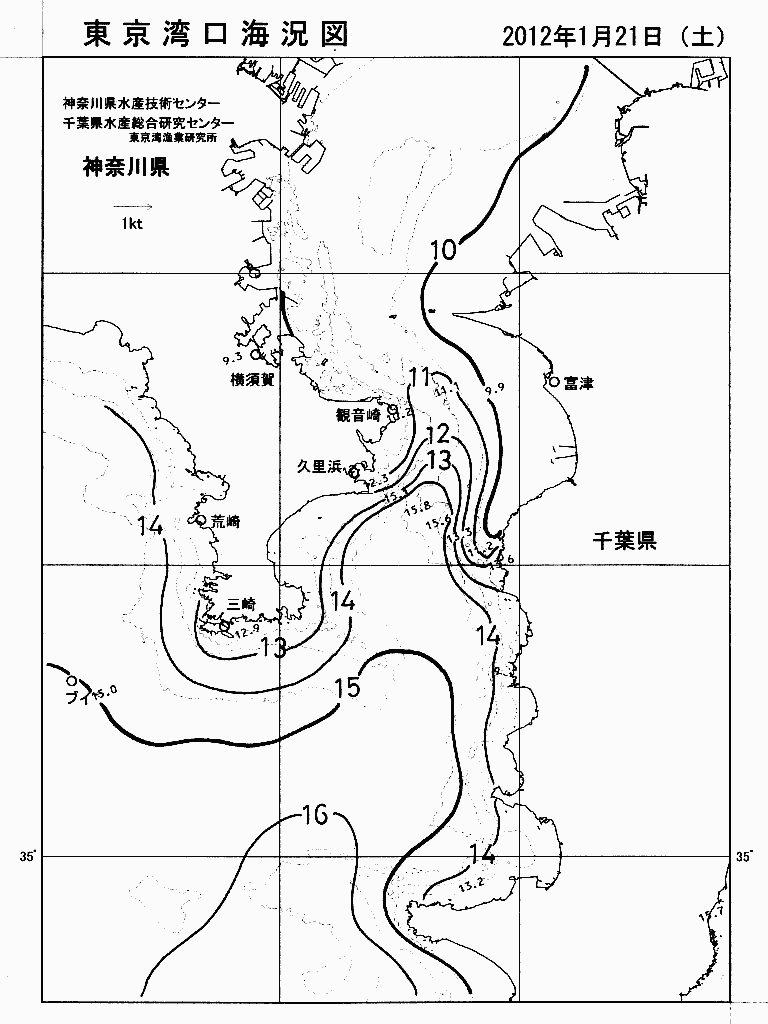 海況図, 東京湾口海況図 検索結果, (水温分布 等を図示)
