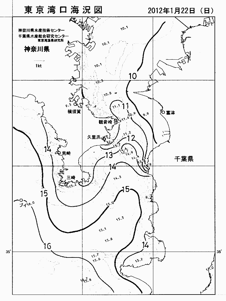 海況図, 東京湾口海況図 検索結果, (水温分布 等を図示)