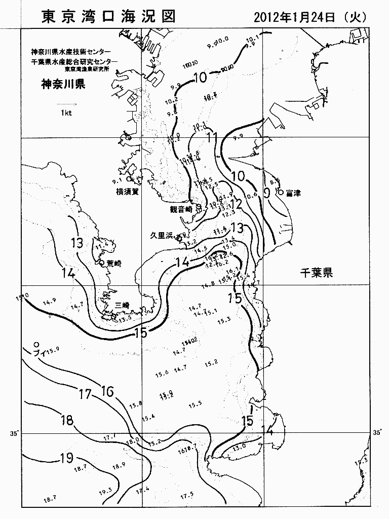 海況図, 東京湾口海況図 検索結果, (水温分布 等を図示)