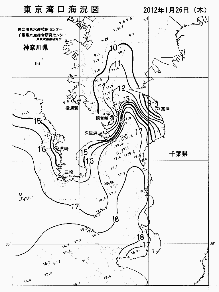 海況図, 東京湾口海況図 検索結果, (水温分布 等を図示)