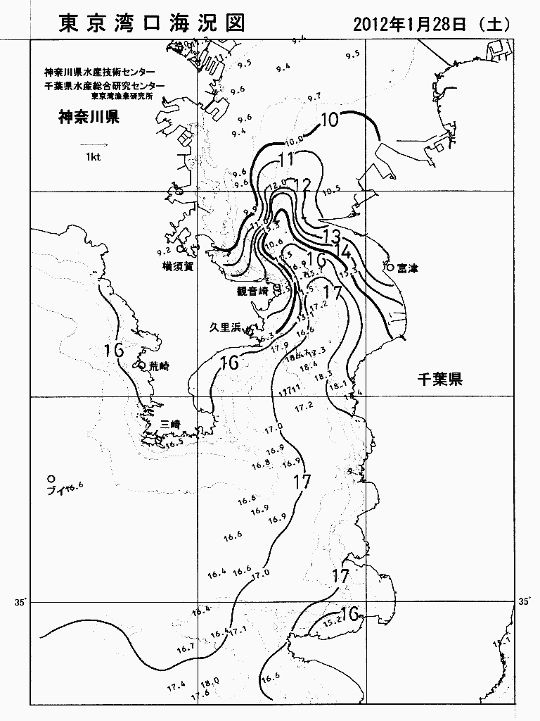 海況図, 東京湾口海況図 検索結果, (水温分布 等を図示)
