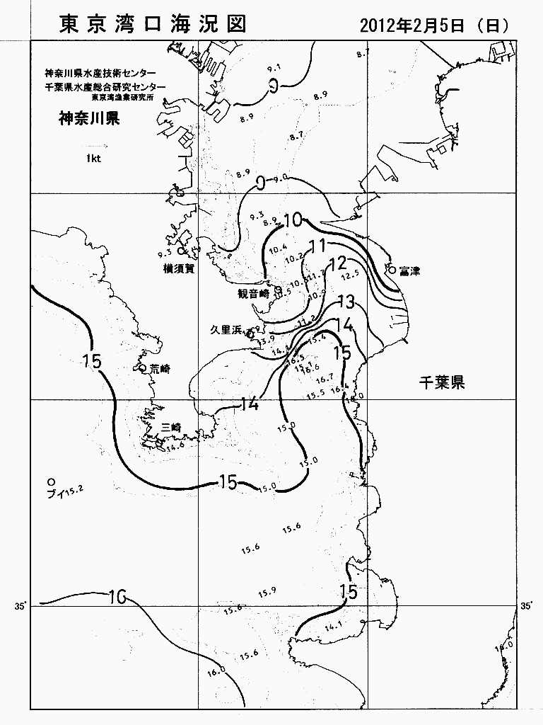 海況図, 東京湾口海況図 検索結果, (水温分布 等を図示)