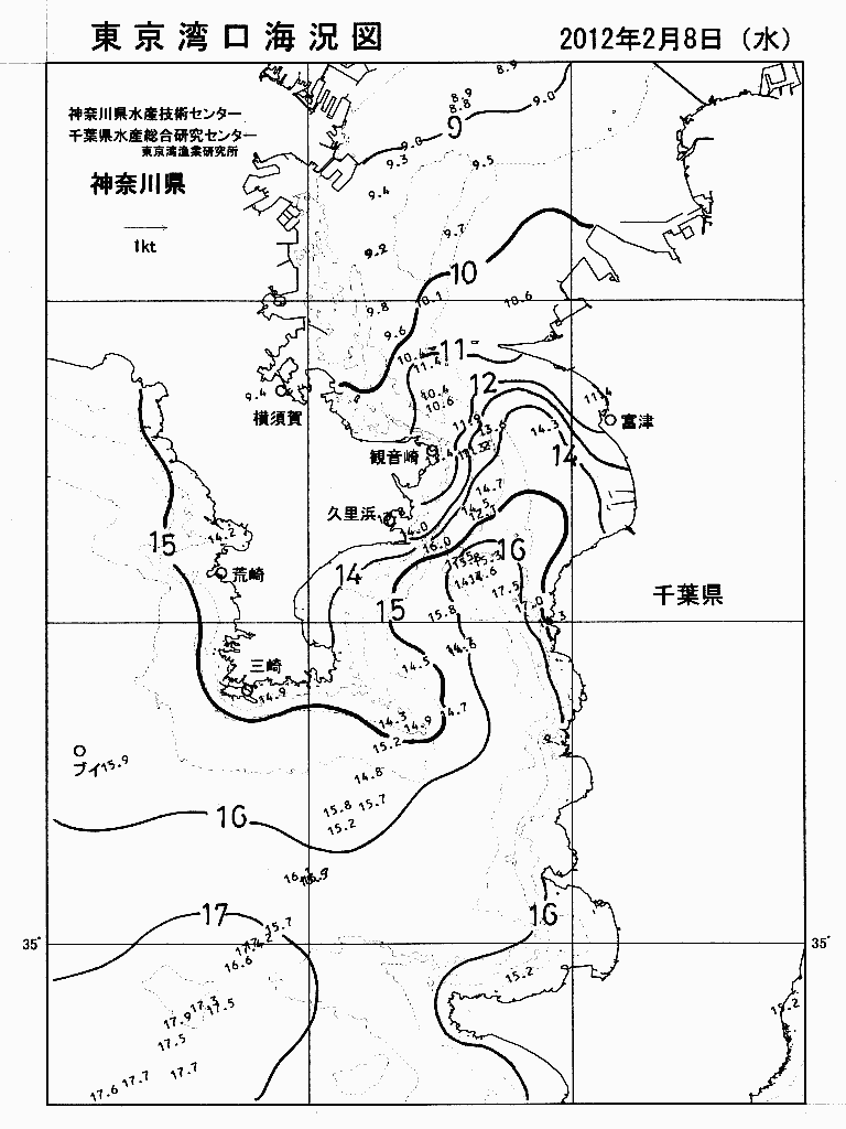 海況図, 東京湾口海況図 検索結果, (水温分布 等を図示)