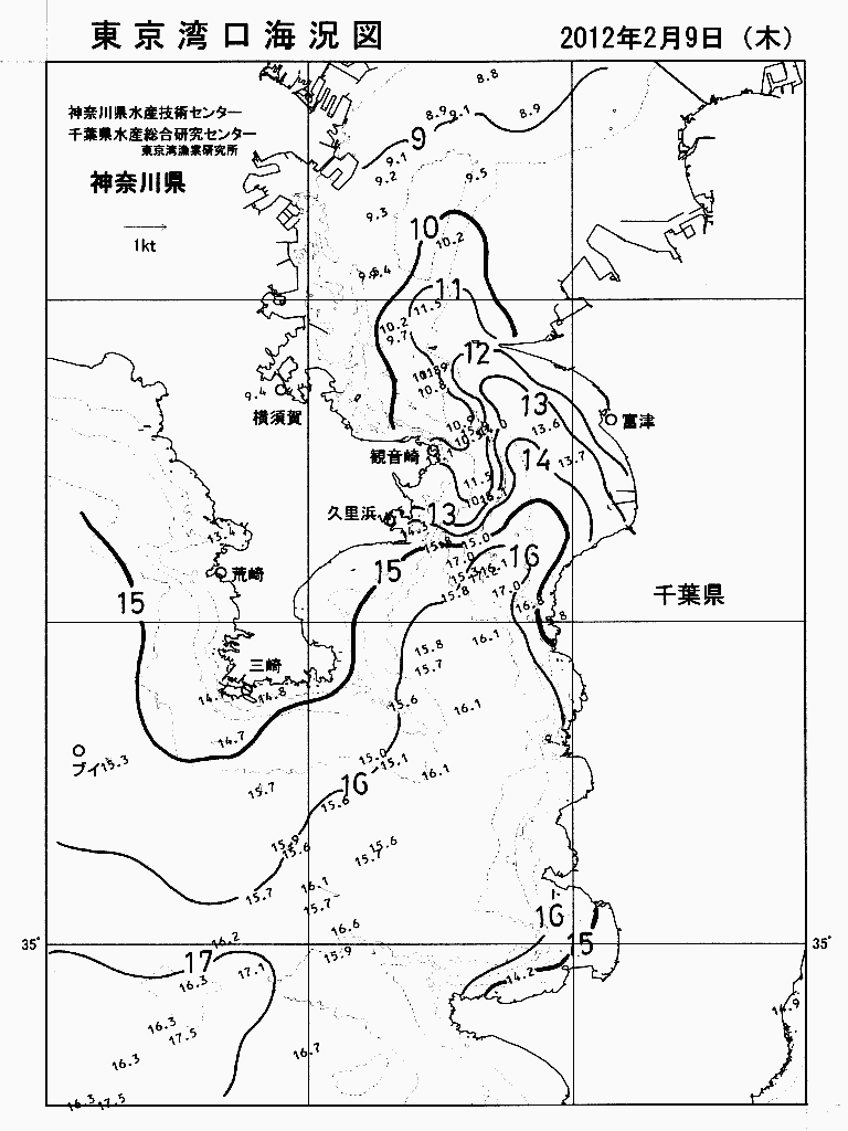 海況図, 東京湾口海況図 検索結果, (水温分布 等を図示)