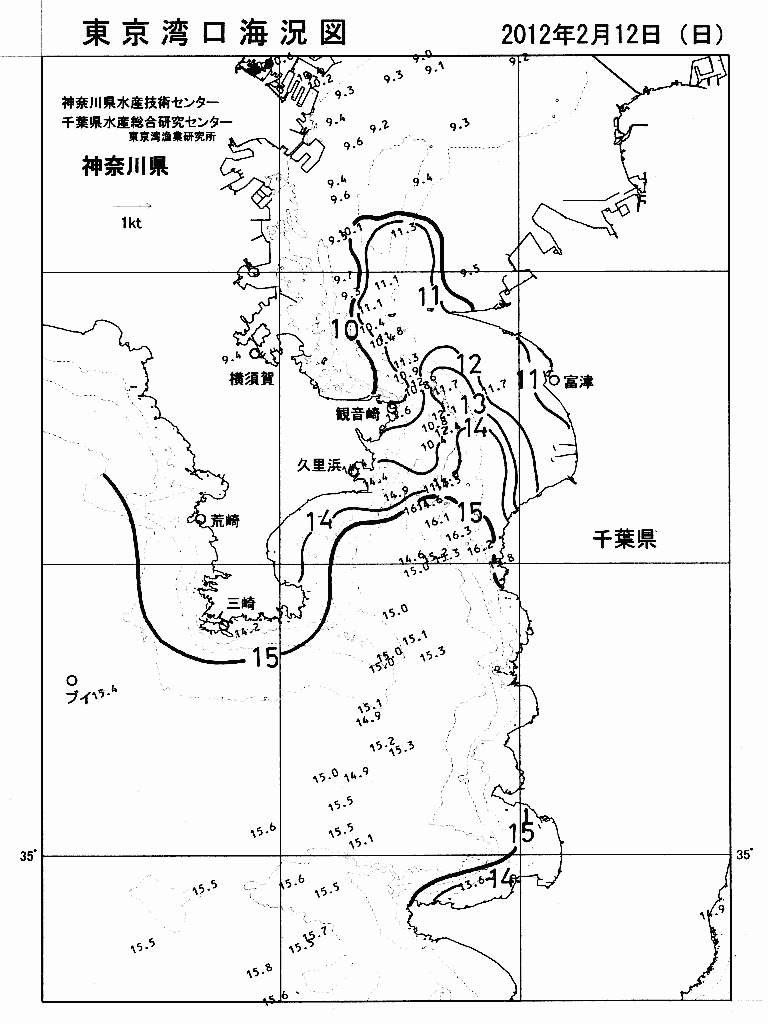 海況図, 東京湾口海況図 検索結果, (水温分布 等を図示)