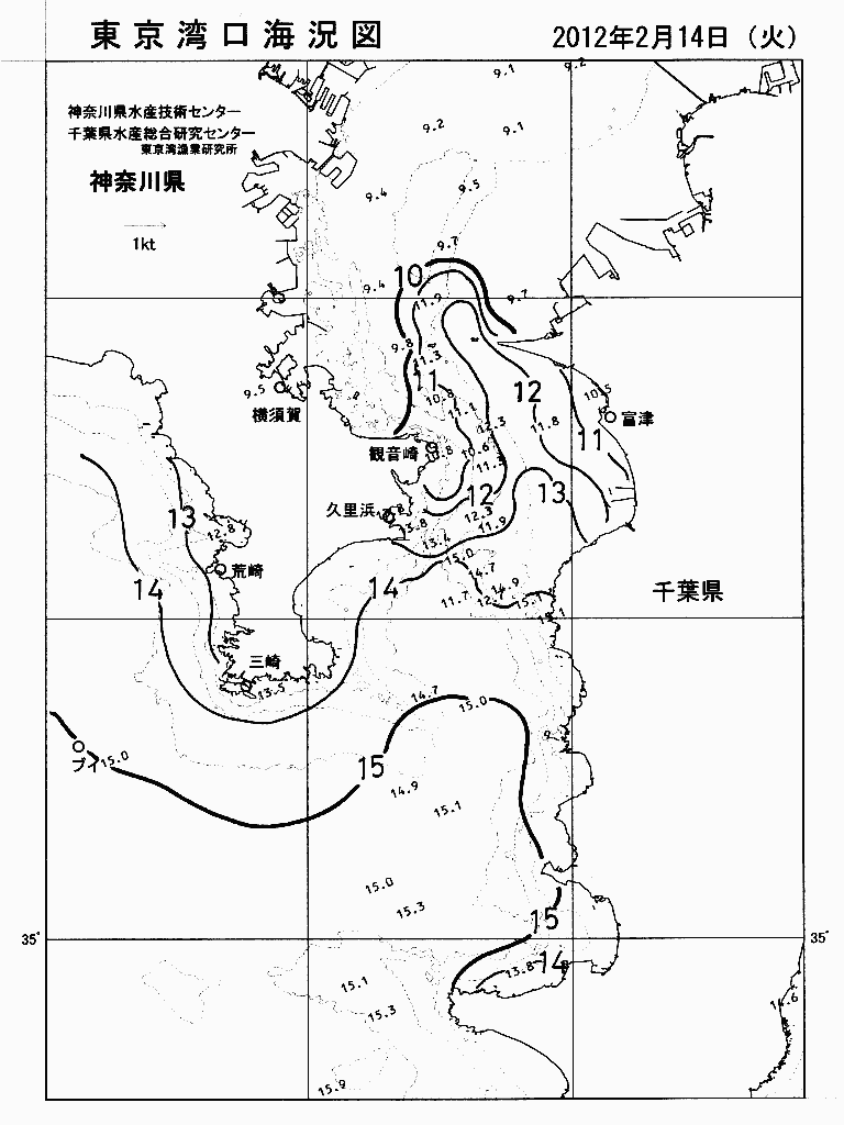 海況図, 東京湾口海況図 検索結果, (水温分布 等を図示)