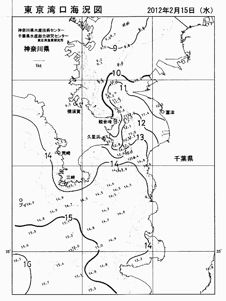 海況図, 東京湾口海況図 検索結果, (水温分布 等を図示)