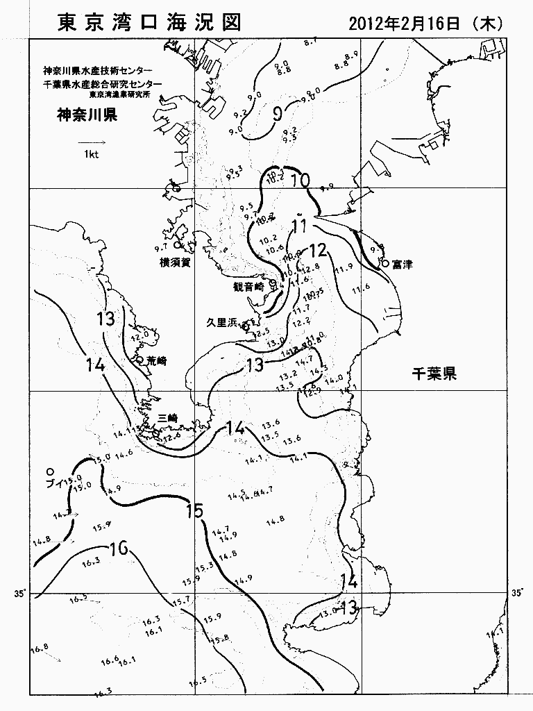 海況図, 東京湾口海況図 検索結果, (水温分布 等を図示)