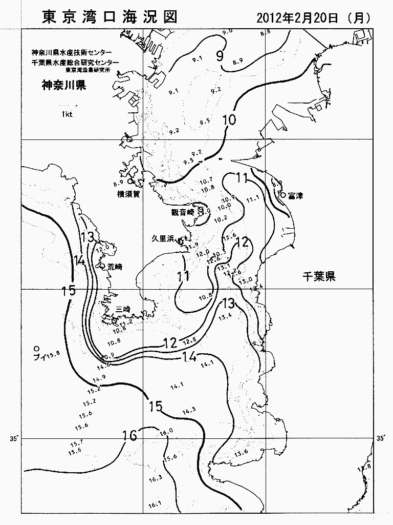 海況図, 東京湾口海況図 検索結果, (水温分布 等を図示)
