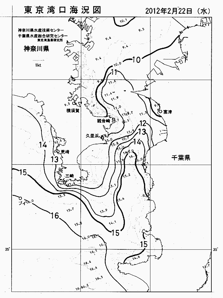 海況図, 東京湾口海況図 検索結果, (水温分布 等を図示)