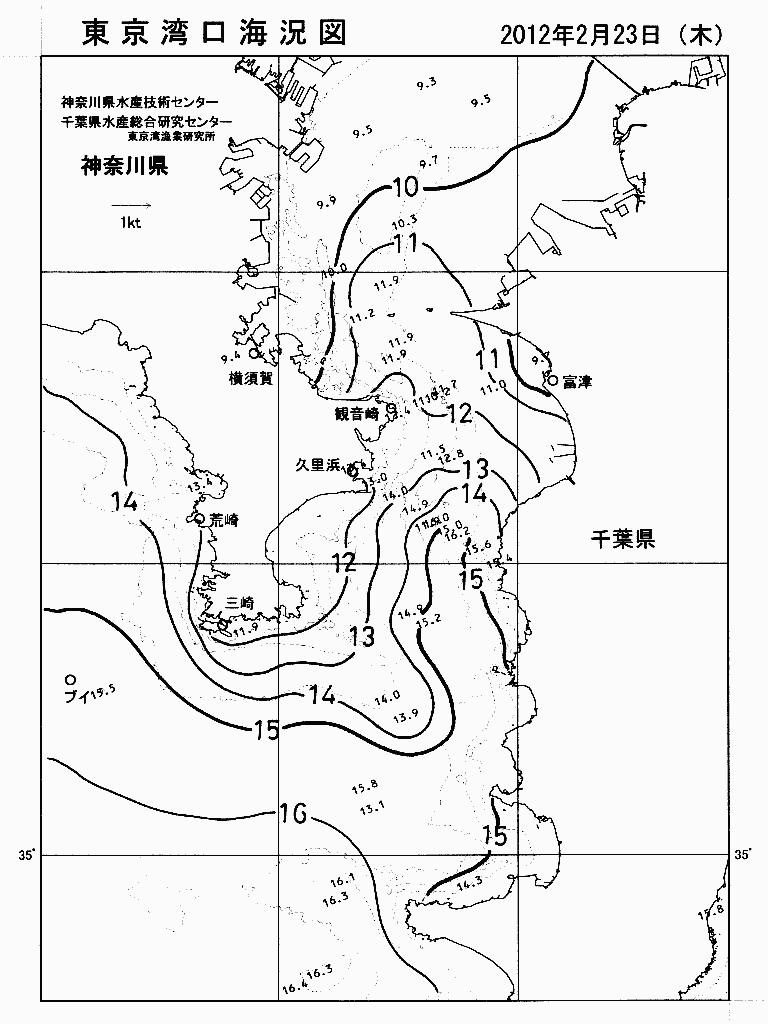 海況図, 東京湾口海況図 検索結果, (水温分布 等を図示)